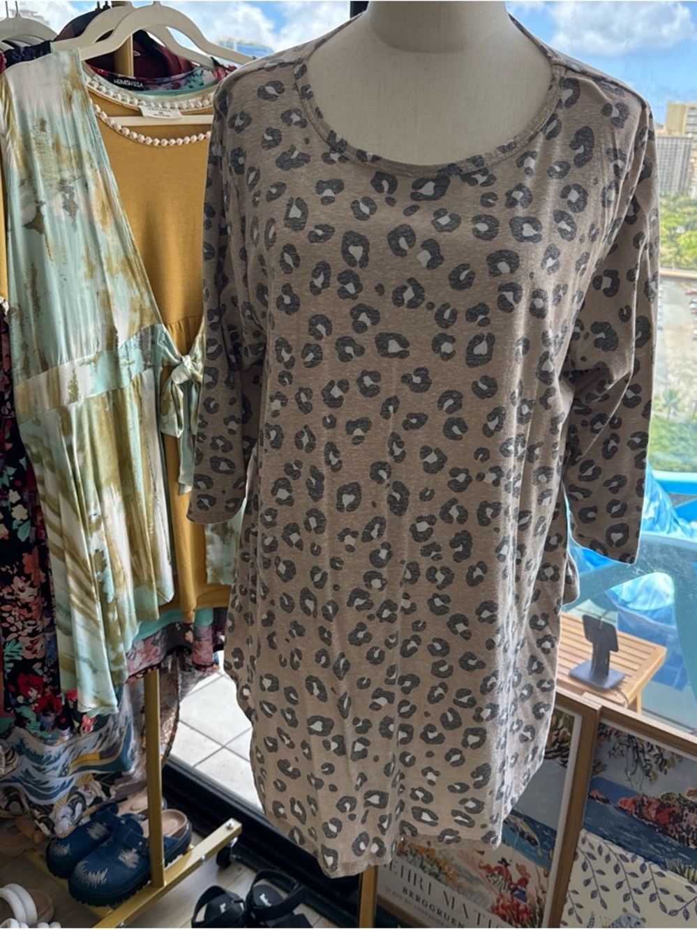 Taupe Leopard Print Tunic Top